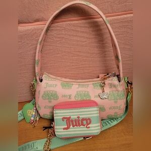 Juicy Couture Pink and Green Logo Handbag Set